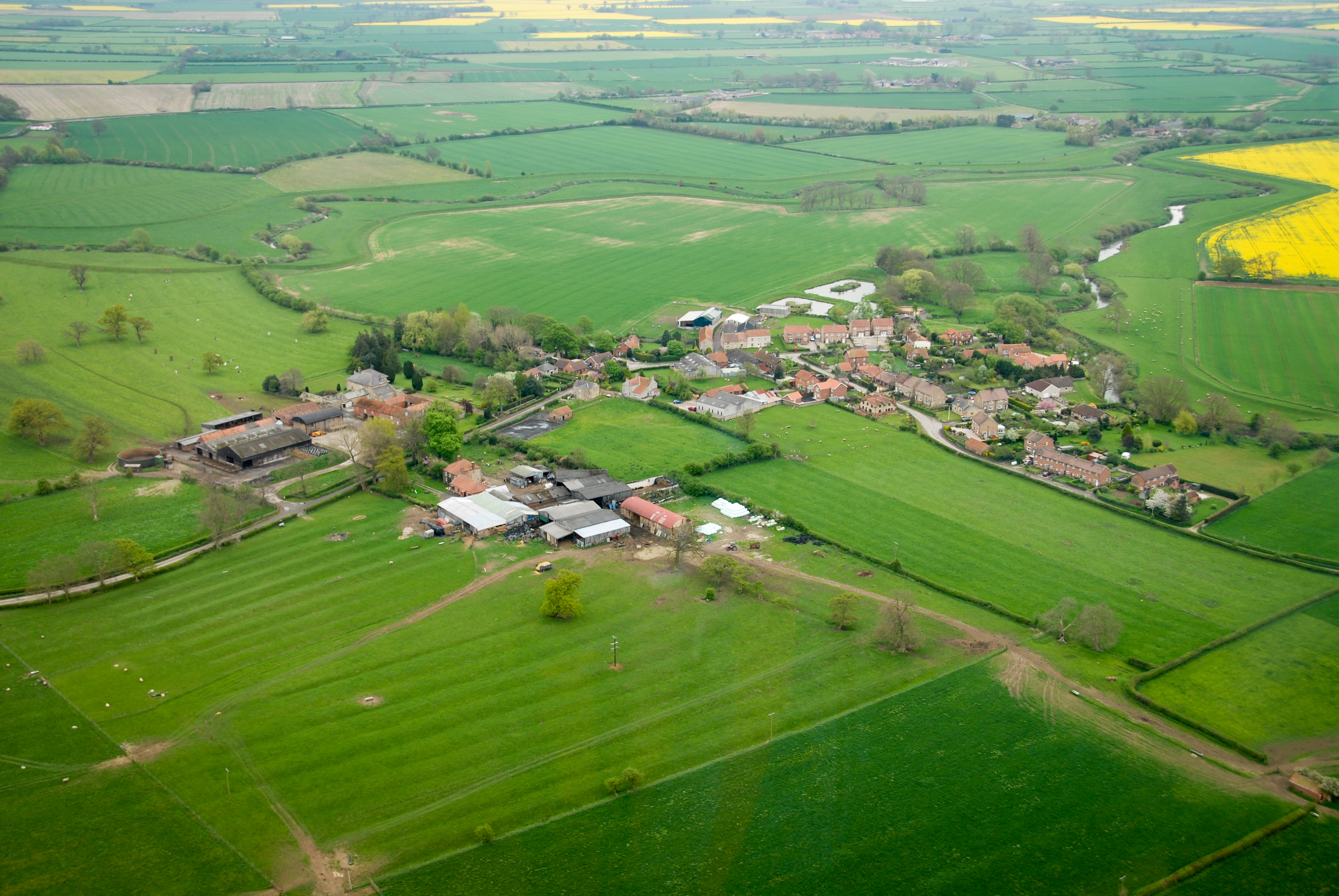 The small village of Brawby as seen from high above Brawby Grange